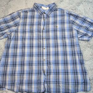King Size Shirt‎ Mens 3XL Blue Button Up Pockets Casual Comfort Chore Work
